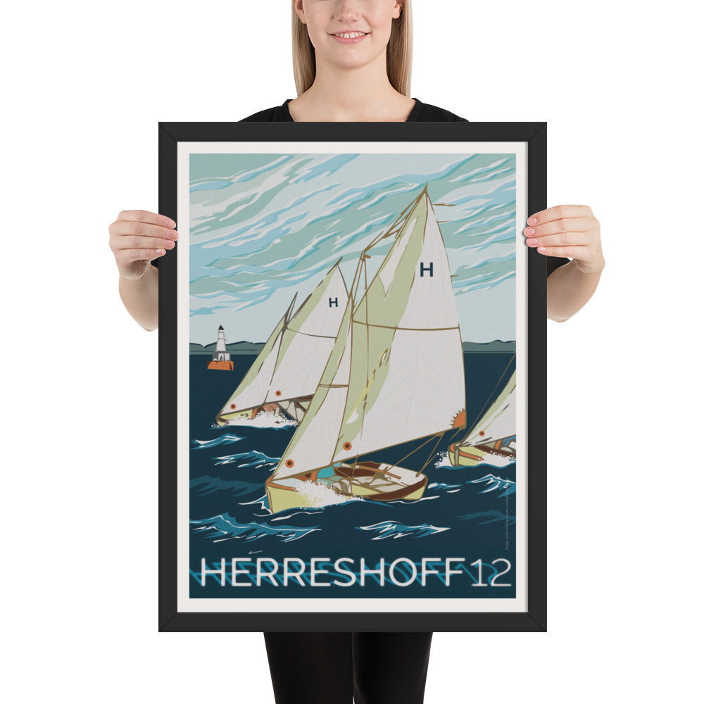 Herreshoff 12 sailing poster print framed nautical wall art