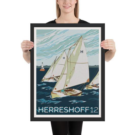 Herreshoff 12 sailing poster print framed nautical wall art