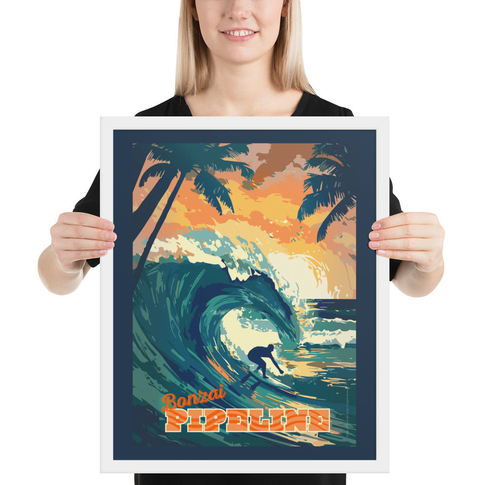 Coastal surfing décor poster – Bonzai Pipeline wall art design