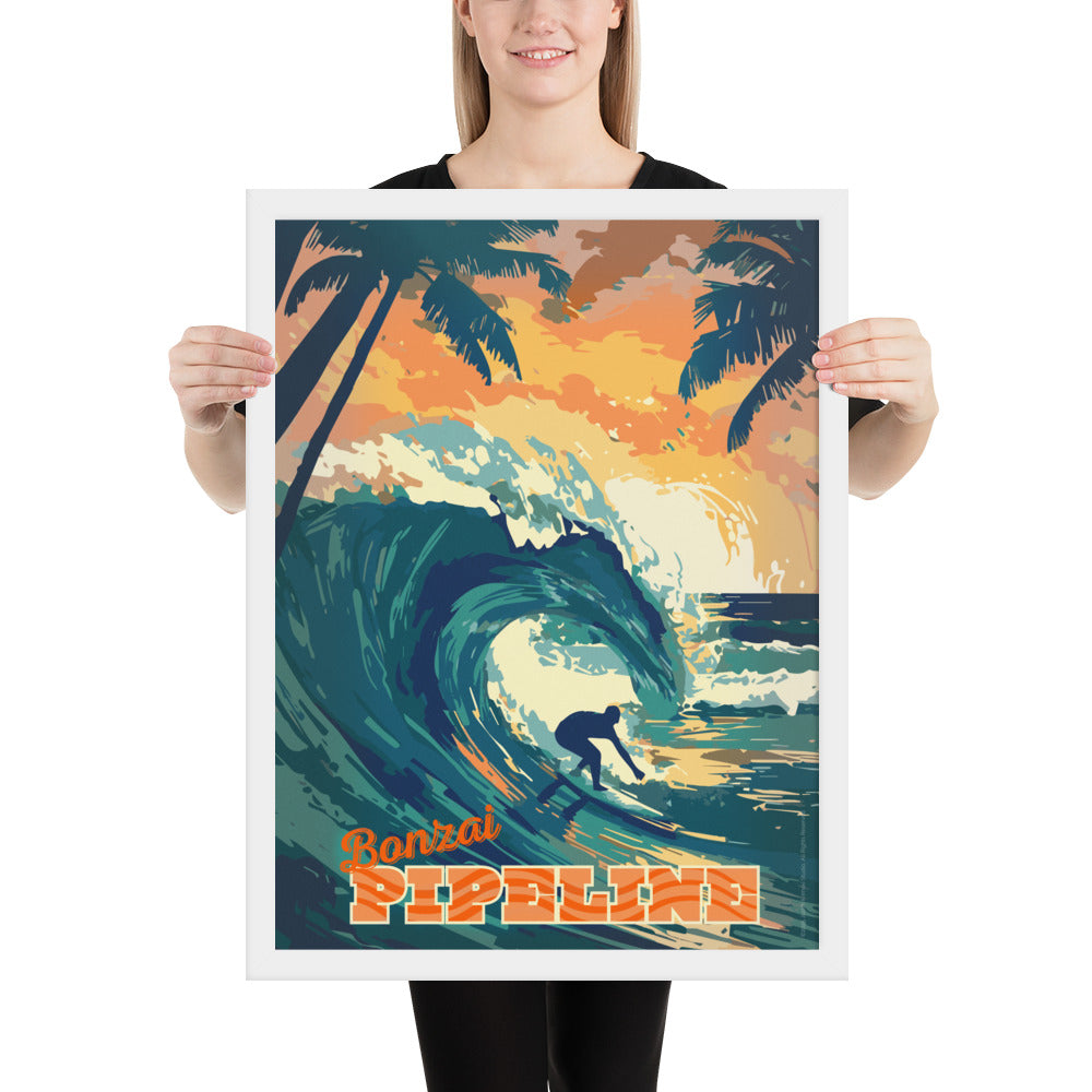 Judith Krimski Studio Bonzai Pipeline surfing poster framed print